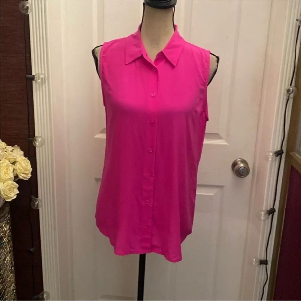 Equipment Bright Pink Sleeveless Button-Down silk Shirt, S